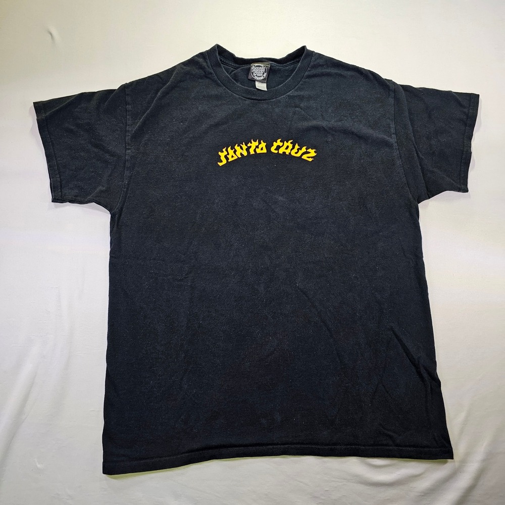 Santa Cruz Skateboards Flame Logo Graphic T-Shirt Black Yellow Mens Large
